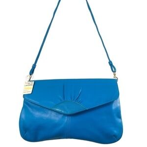 NWT Bag Bazaar Vintage 90’s Turquoise Vegan Leather Clutch Shoulder Bag Purse
